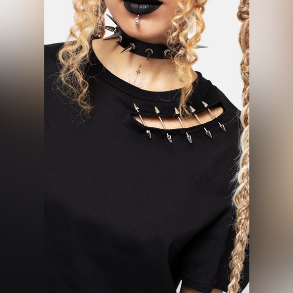 Disturbia Clarisse Pin Detail Cold Shoulder T-Shirt US 6 / UK 10 - Picture 2 of 6